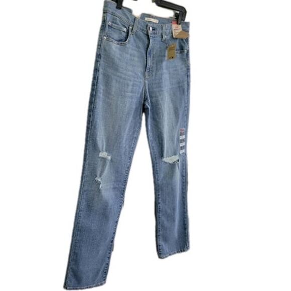 Levi's 724 High Rise Straight‎ Jeans Women's Size 31 x 32 Blue Denim Distressing - Picture 4 of 10